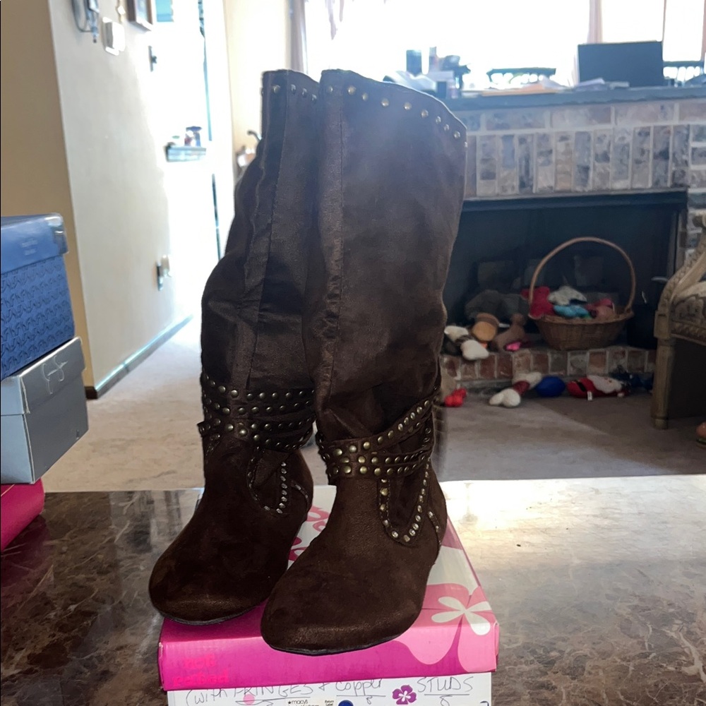 Not Rated Brown Studded Heeled Boots
